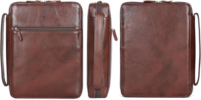 Polare Cowhide Leather Bible Cover Church Bag Bible Protective Book Holder Carrying Case Folder Organizer Portfolio (Coffee)