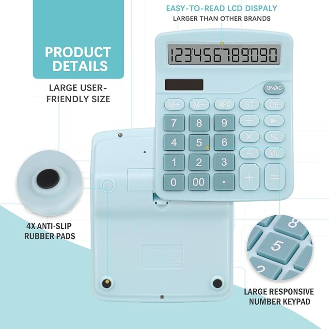 Office Desk Calculator,Cute Caculator with Dual Power Source,Basic Calculators Desktop with 12 Digit Large LCD Display Big Buttons Simple Financial Calculator for Office Home School(Blue)