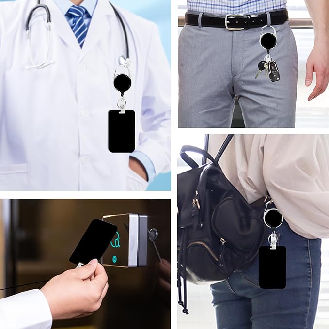 Black Badge Holder with Retractable Reel and Breakaway Lanyard，Badge Clips Retractable Heavy Duty Badge Reel，Keychain，ID Holder with Breakaway Lanyard for School Nurse Office Teen