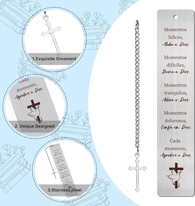Metal Spanish Christian Bookmark Gifts - Shejdgart Bible Verse Bookmarks Inspirational Prayer Gifts for Hispanic Biblical Religious Gifts for Women Christian Birthday Thanksgiving Christmas Gifts