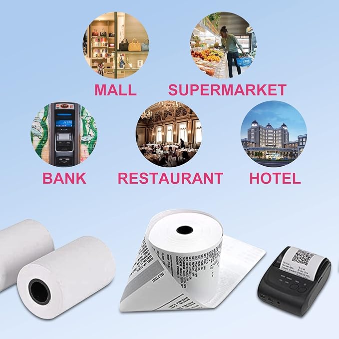 (50 Rolls) LabelMore 2 1/4" X 50' Thermal Paper Rolls, Credit Card Paper Rolls Thermal, Cash Register Roll, Premium Pos Thermal Printer Paper