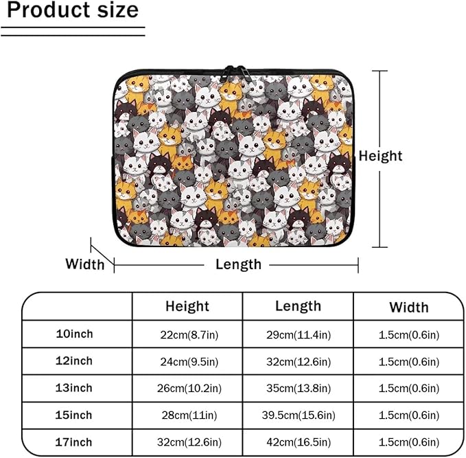 Cartoon Cats Printed Laptop Bag for Women Men, 17 Inch Laptop Sleeve Case Water Resistant Neoprene Computer Case Bag Laptop Briefcase Tablet Briefcase Carrying Bag, Multicolor