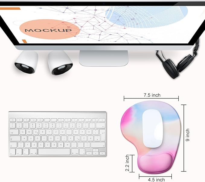 JIKIOU Mouse Pad, 2 Pack Ergonomic Mouse Pads with Comfortable Gel Wrist Rest Support and Lycra Cloth, Non-Slip PU Base for Easy Typing Pain Relief Durable and Easy to Clean Small Rainbow