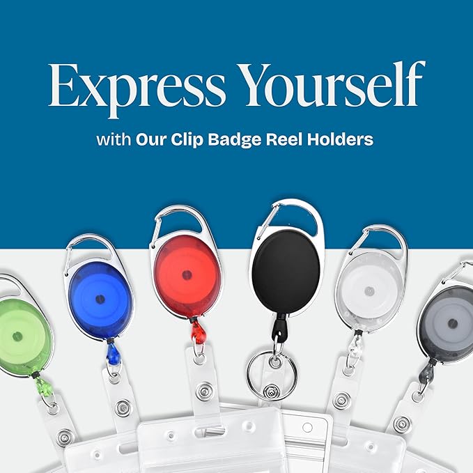 Will Well ID Badge Holders with Clip and Keyring - Vertical Clear Plastic 3.58" x 2.52" Sleeves Fit Up to 3 Cards - Retractable 24" UHMWPE Fiber Pull Cords for Easy Access - 10-Pack, Black Reels