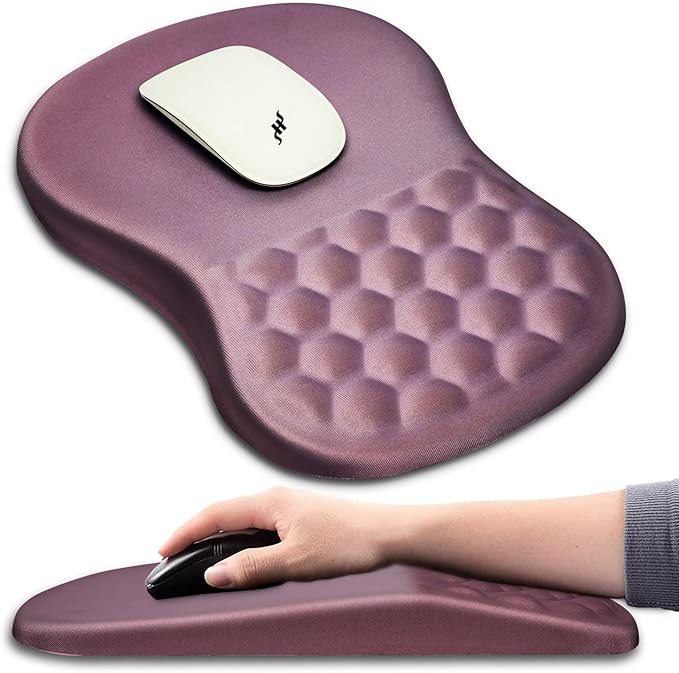 Hokafenle Ergonomic Mouse Pad Wrist Support with Massage Design, Wrist Rest Pain Relief Mousepad with Memory Foam&Non-Slip PU Base, Mouse Pads for Wireless Mouse & Desk (12x8 inch,Dark Pink)