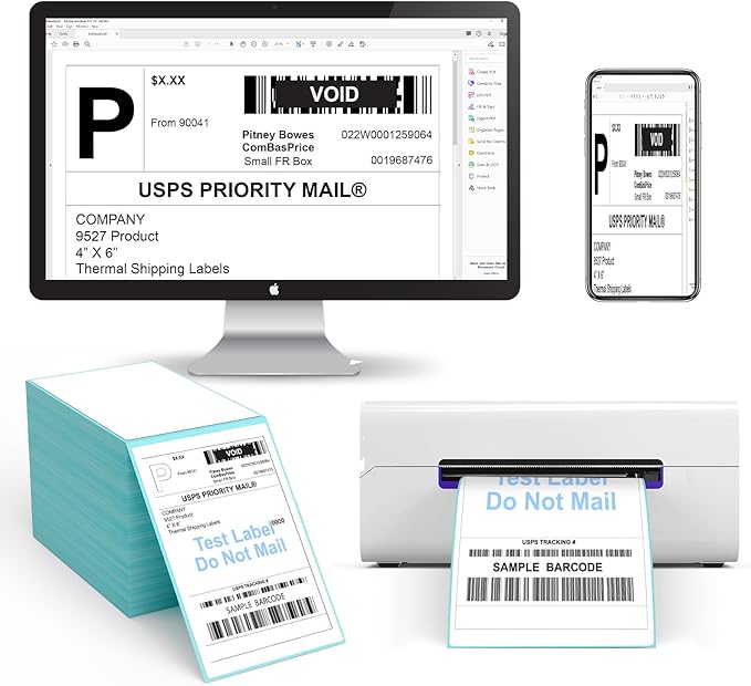9527 Product Fanfold 4 x 6 Direct Thermal Labels with Blue Background Paper Perforated Shipping Labels for Thermal Printers, 1000 Label per Stack, 1 Stack