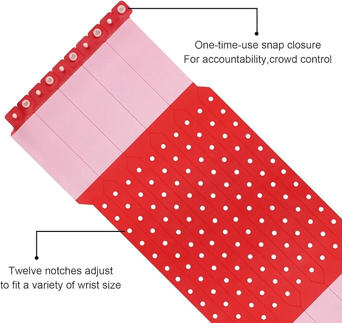 100pcs Vinyl Wristbands Hospital Identification Bands,Waterproof Adjustable Medical Wristband,Disposable Snap Wristband for Hospital (Color : Red)