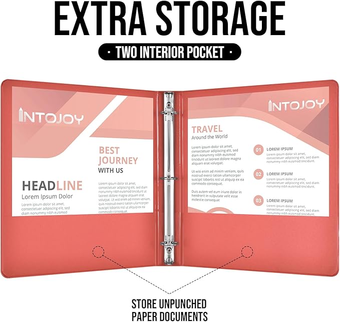 3 Ring Binder 1 Inch, IntoJoy 6 Pack Clear View 3 Hole Binder PVC-Free Fits 8.5x11 Inch Paper Flexible Round Ring Binders for School Office Home Binder Supplies (Orange)