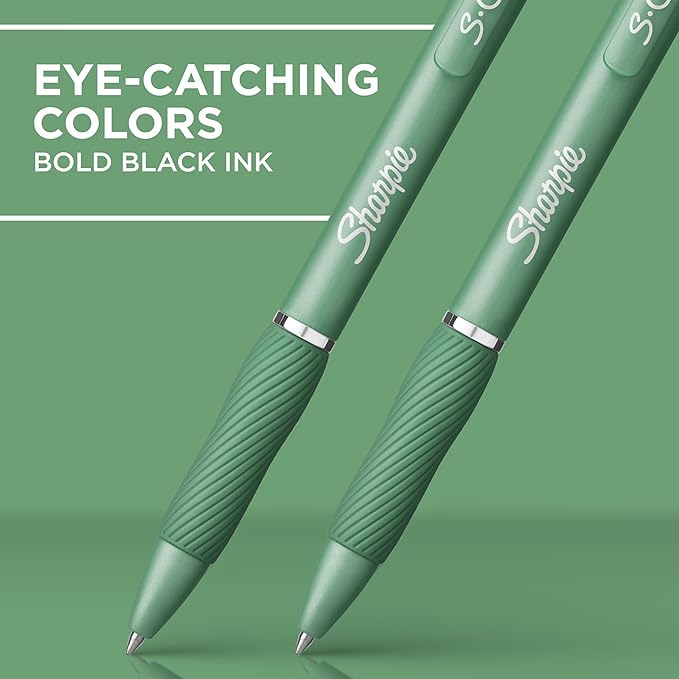 SHARPIE S-Gel, Gel Pens, Drawing Pens, Gel Ink Pens For Journaling, Writing Pens, Coloring Pens, Medium Point Pens (0.7Mm), Green Barrel, Black Ink, 4 Count