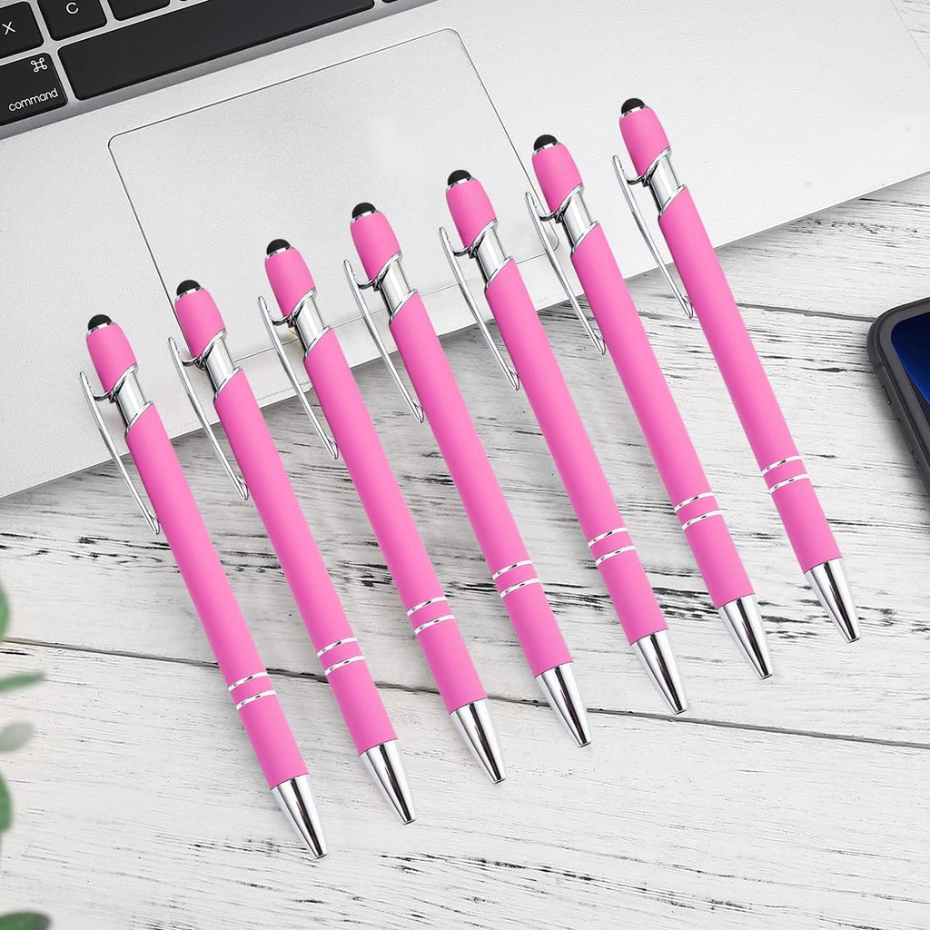 PASISIBICK 12 Pieces Pink Ballpoint Pen with Stylus Tip, 2 in 1 Stylus Stylish Pen, Premium Metal Stylus Pen for Touch Screens, Black Ink, 1.0 mm Medium Point(12 PCS Pink)