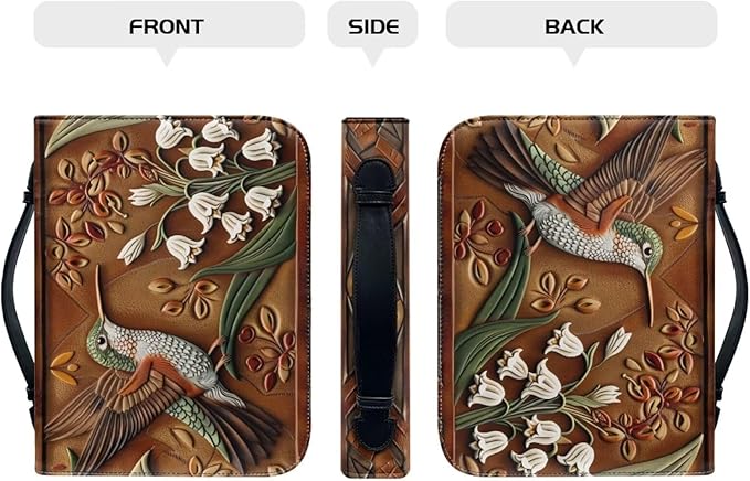 Lotusorchid Flower Hummingbird Printed Bible Covers for Women PU Leather Bible Bag Church Bag Book Carrying Case Bible Accessories with Handle