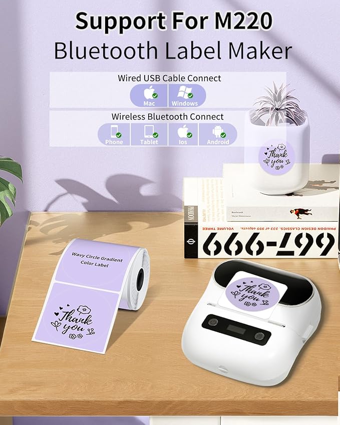Phomemo Purple Circle Thermal Sticker Label Compatible with M100/M110/M220/M250/M120/M200/M150 Label Maker, Size 1.96" x 1.96" Round Thermal Label
