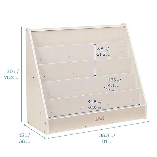 ECR4Kids Single-Sided Book Display, Classroom Bookshelf, White Wash
