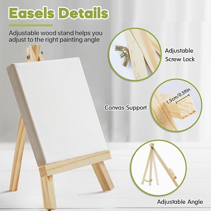 CONDA 6 Pack 9 Inch Wood Easels, Easel Stand for Painting Canvases, Art, and Crafts,Tripod,Painting Party Easel,Kids Student Tabletop Easels for Painting,Portable A-Frame Tripod Tabletop Easel Set