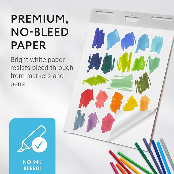 IMPRESA Large Sticky Easel Pads - 5 Pack (30 Sheets Per Pad) - Flip Charts for Classroom and Office - Sticks onto Walls and Whiteboards - White Premium Paper - No Residue (150 Sheets Total)