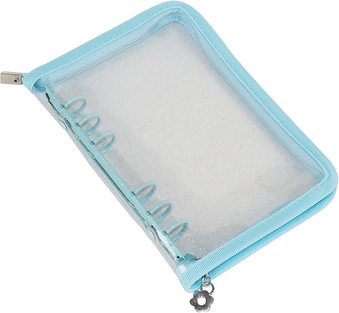 Multibey A5 Binder Cover Clear Soft PVC 6-Ring Binder Budget Evelopes System with Zipper Planner Organizer Refillable Notebook Journal Binder (Blue, A6)