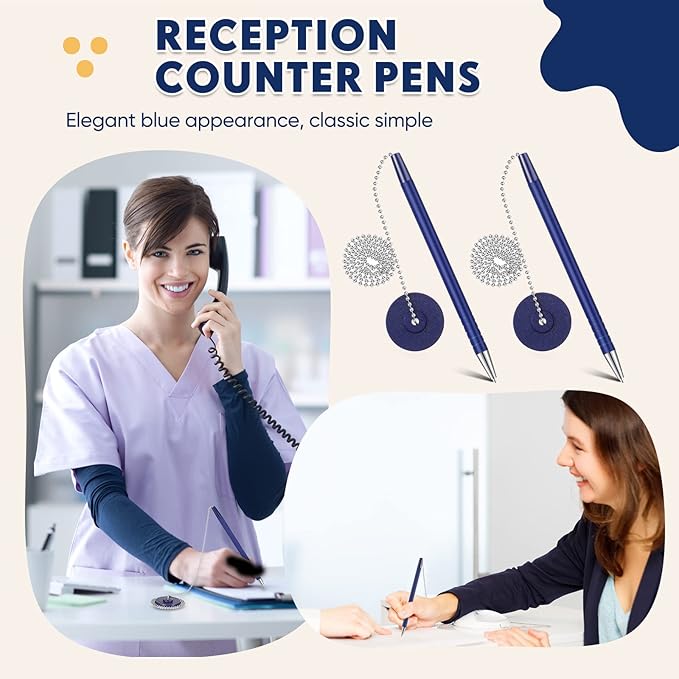 Pasimy Secure Pen with Adhesive Chain and Security Blue Ink Pen Holder for Home Office Supplies(6 Pieces)