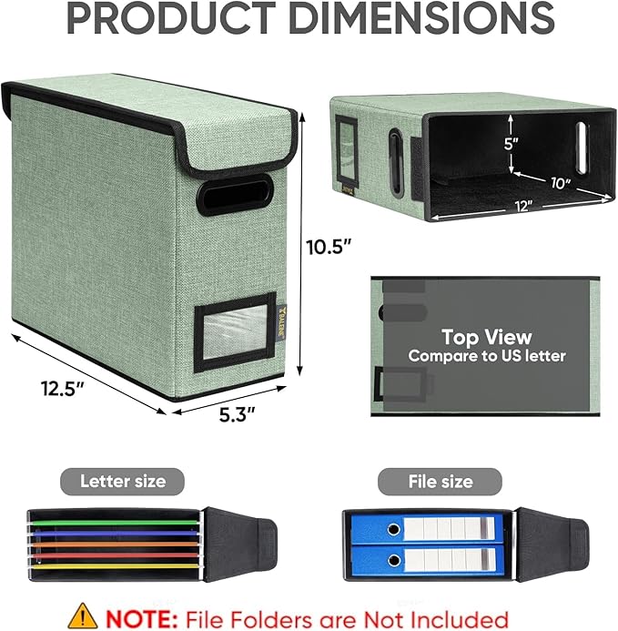 BALEINE File Organizer Box with Lid, Collapsible File Folder Organizer with Plastic Slide, Hanging File Folder Box for Office Document Storage (2 Pack, Green, S)
