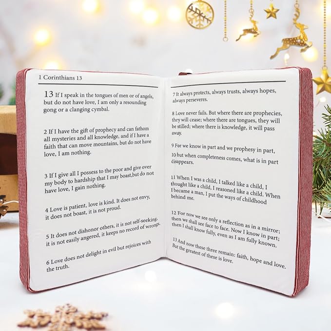 Bible Pillow Book Plush That Opens Christian Holy Bible Stuff Religious Party Favors Gifts for Kids for Christening Easter (Red)