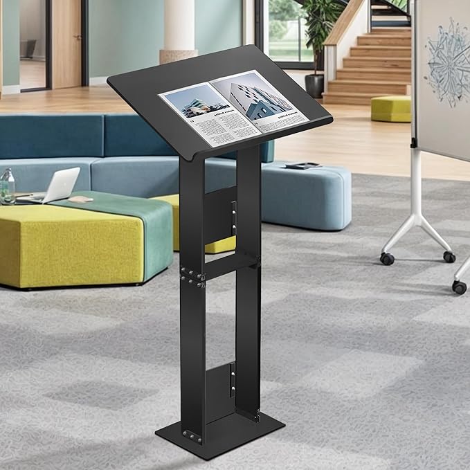 Podium Stand, Lecterns & Podiums, Acrylic Adjustable Angles with Metal Base, Podium for Church, Weddings, Classroom, Speech (Black, 24'' L x 16'' W x 43.5'' H)