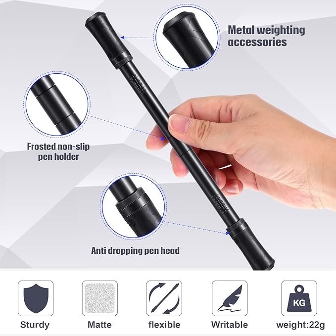 Outus 2 Pieces Spinning Pen Rolling Finger Rotating Gaming Trick Pen Mod with Tutorial No Refill Stress Releasing Brain Training Toys for Adults Office Supplies(Black)