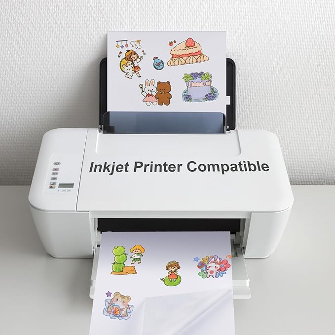 Washi Paper Sticker Paper White Printable Multipurpose Copy Paper Inkjet Printer Compatible Full Sheet Letter Size Labels(30 Pcs,7.2 x 10.1 Inches)