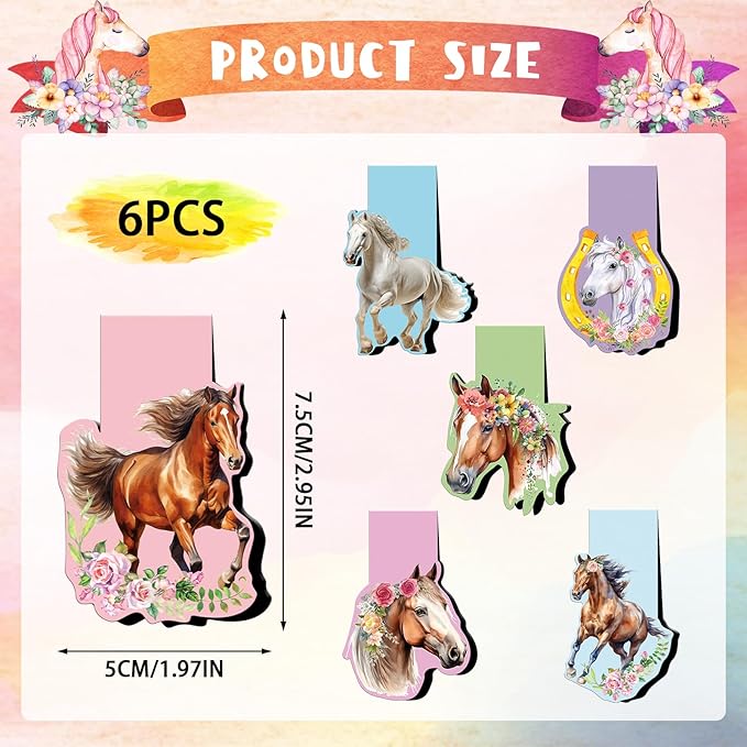 Horse Shaped Magnetic Bookmark - 6 Pcs Funny Animal Magnetic Bookmarks for Kids Horses Book Mark Magnets Page Marker Clip Gift for Book Lovers Students Teacher School Reading Book Marks