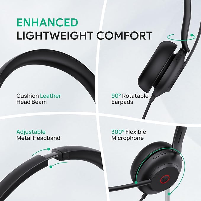 Yealink UH35 Wired Headset, USB Headset with Noise Cancelling Mic, Optimized for Skype and Zoom and Other Leading Conferencing Platforms, Mono Headset for PC Laptop VoIP Phone, All-Day Comfort Design