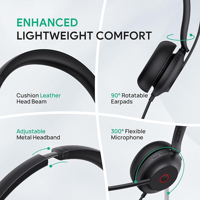 Yealink UH35 Wired Headset, USB Headset with Noise Cancelling Mic, Optimized for Skype and Zoom and Other Leading Conferencing Platforms, All-Day Comfort Design, Mute Button, Busylight