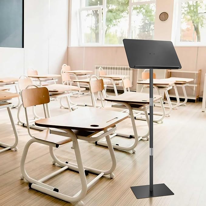 Podium Stand, Lecterns & Podiums, Portable Podium, Acrylic Adjustable Angles with Metal Base, Podium for Church, Weddings, Classroom, Speech, 16" L x 12" W x 42.5" H, Black