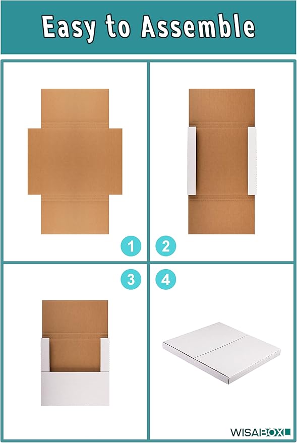 White Vinyl Record Mailers 12.8x12.8x1 Inch LP Mailing Corrugated Cardboard Boxes, Easy-Fold, Multi-Depth Album Shipping Boxes with Fragile Stickers, 20 Pack