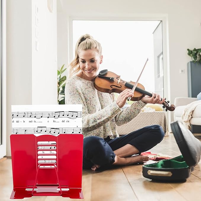 Full Red Metal Book Stand - Adjustable Book Holder for Reading