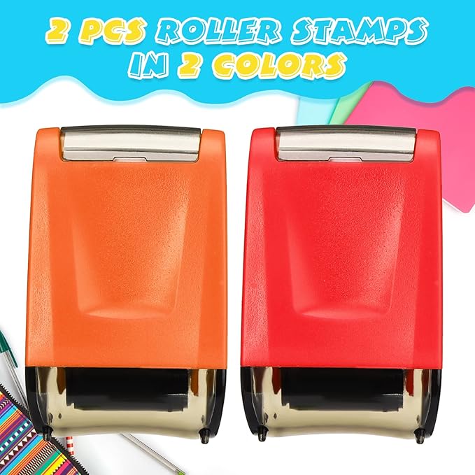 Sherr 2 Handwriting Line Stamp Roller Dashed Handwriting Lines Practice Roller Stamp for Kids, Teachers Kindergarten Education Classroom Back to School Need(2.72 x 2.44 x 1.54 Inch,Red, Orange)