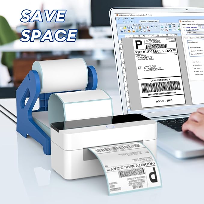 Label Holder Thermal Shipping Label Holder for Rolls and Fanfold Labels Stand Desktop Printer DIY Accessory Business Supplies for Home, Office(Blue)