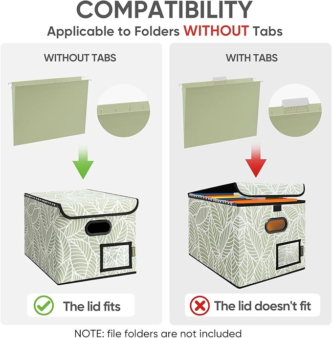 BALEINE File Organizer Box with Lid, Collapsible File Folder Organizer with Plastic Slide, Hanging File Folder Box for Office Document Storage (1 Pack, Antique Foliage)