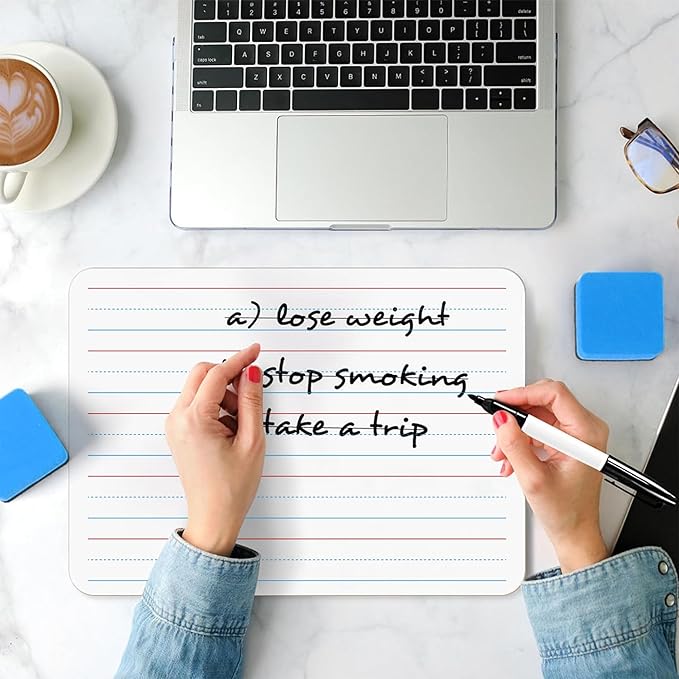 6pack Dry Erase Board 9"x12" with Lines and Blank Surface Learning,Math,Writing - Student,Teacher & Homeschool Supplies Mini Whiteboard Erasers Included Colors pens