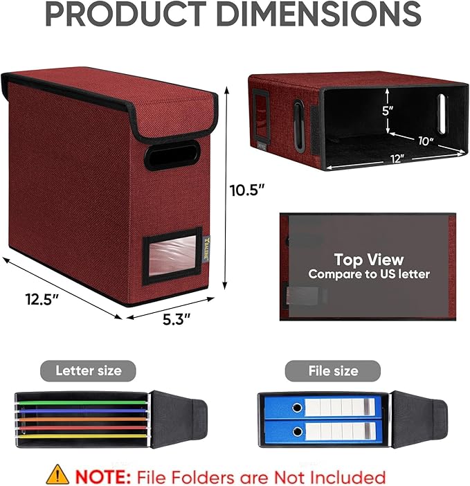 BALEINE File Organizer Box with Lid, Collapsible File Folder Organizer with Plastic Slide, Hanging File Folder Box for Office Document Storage (1 Pack, Red, S)