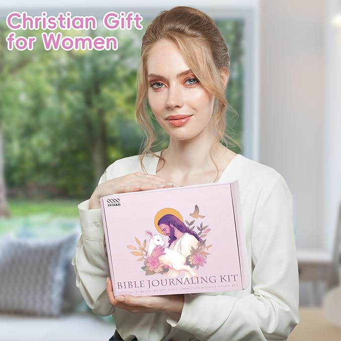 XKDOUS Bible Study Supplies Journaling Kit for Women, Bible Study Kit, Bible Study Tools with Prayer Journal Pencil Case Bible Accessories, Christian Gifts for Women, Pink