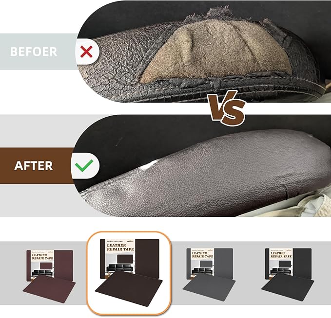 CHEIGHY 2pcs Leather Repair Kit, Self Adhesive Leather Repair Patch for Furniture 8.2X11 inch Vinyl Repair Kit for Couches Car Seats, Sofa, Office Chair, Belt, Jackets (Dark Coffee)
