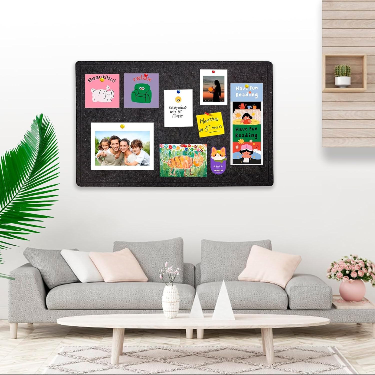 Bulletin Board - 23.5 x 17.5 inches Decorative Felt Pin Board - Cork Board Alternative for Wall - Foldable Photo Board Self-Adhesive Prayer Board with 20 Pushpins - Dark Gray