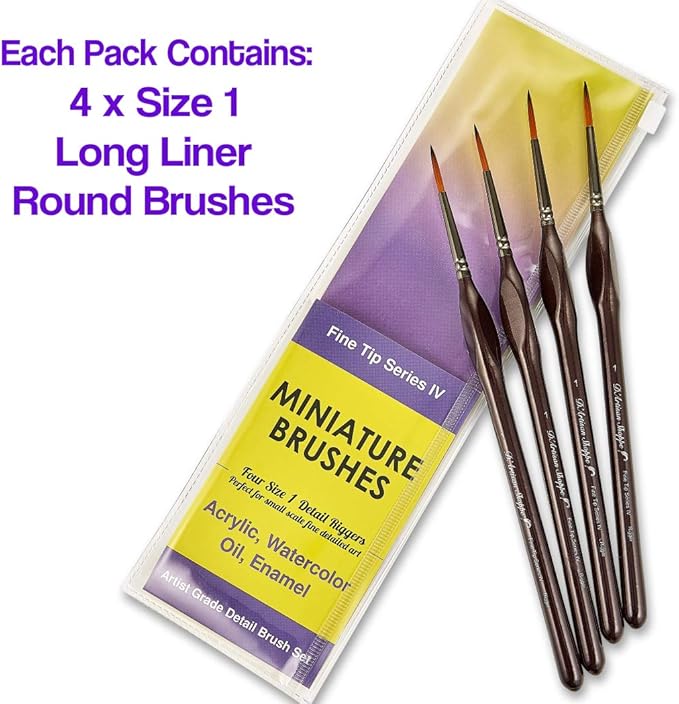 Rigger Brush Watercolor. Liner Brushes for Painting. Script Liner Brush 4pc Size 1 Precision Paint Brush Set. Artist Pinstriping Warhammer 40K Brushes for Acrylic Painting