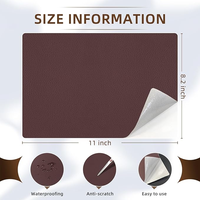 CHEIGHY 2pcs Leather Repair Kit Self Adhesive Leather Repair Patch for Furniture 8.2X11 inch Vinyl Repair Kit for Couches Car Seats Sofa Office Chair Belt Jackets (Coffee)