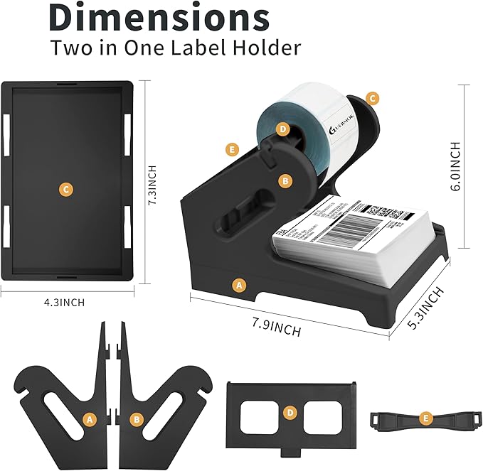 Guermok Thermal Shipping Label Holder for Rolls & Fan-Fold, Fragile Stickers for Shipping, Label Stand Desktop Printer Holder-Home Office Accessory-Sticker Dispenser for Holographic (Black)
