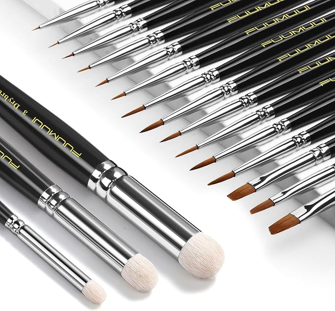 Miniature Model Paint Brushes Drybrush Set 18pcs for Effect, Fine Tip Model Painting - Professional Dry Brush Detail Paint Brushes for Tabletop & Miniature Acrylic, Watercolor, Oil Painting