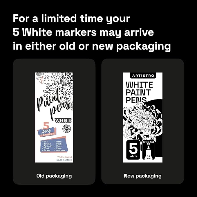 ARTISTRO 5 White Paint Pen for Rock Painting, Stone, Ceramic, Glass, Wood, Tire, Fabric, Metal, Canvas. Set of 5 Acrylic Paint White Marker Water-based Extra-fine Tip