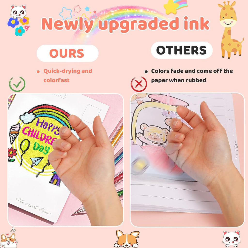 120 Color Gel Pens, 40% More Ink Fine Point Colored Pens, Neon Glitter Gel Pens for Adult Coloring Book, Drawing, Doodling, Scrapbook, Journaling, Sparkle Pen Gift for Kids