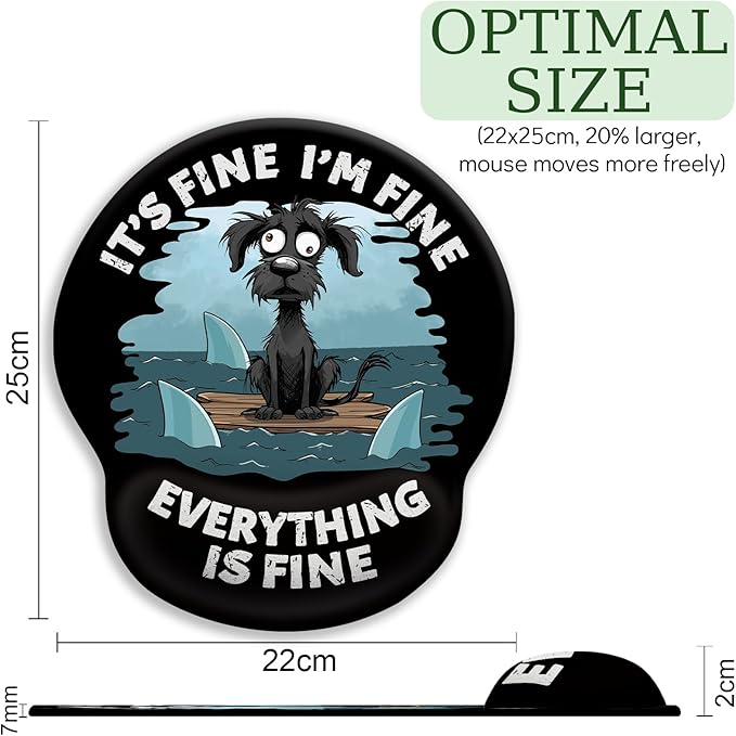 Funny Dog Ergonomic Mouse Pad with Wrist Rest, Gaming Mouse Pad Wrist Support with Non-Slip Pain Relief PU Base, It's Fine Mouse Pads for Desk Work, Cute Home Office Desk Accessories Decor