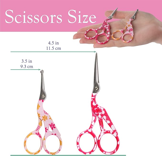 Stork Bird Rounded Safety Tip Embroidery Craft Stainless Steel Crane Scissors - Assortment B - 2 Pairs