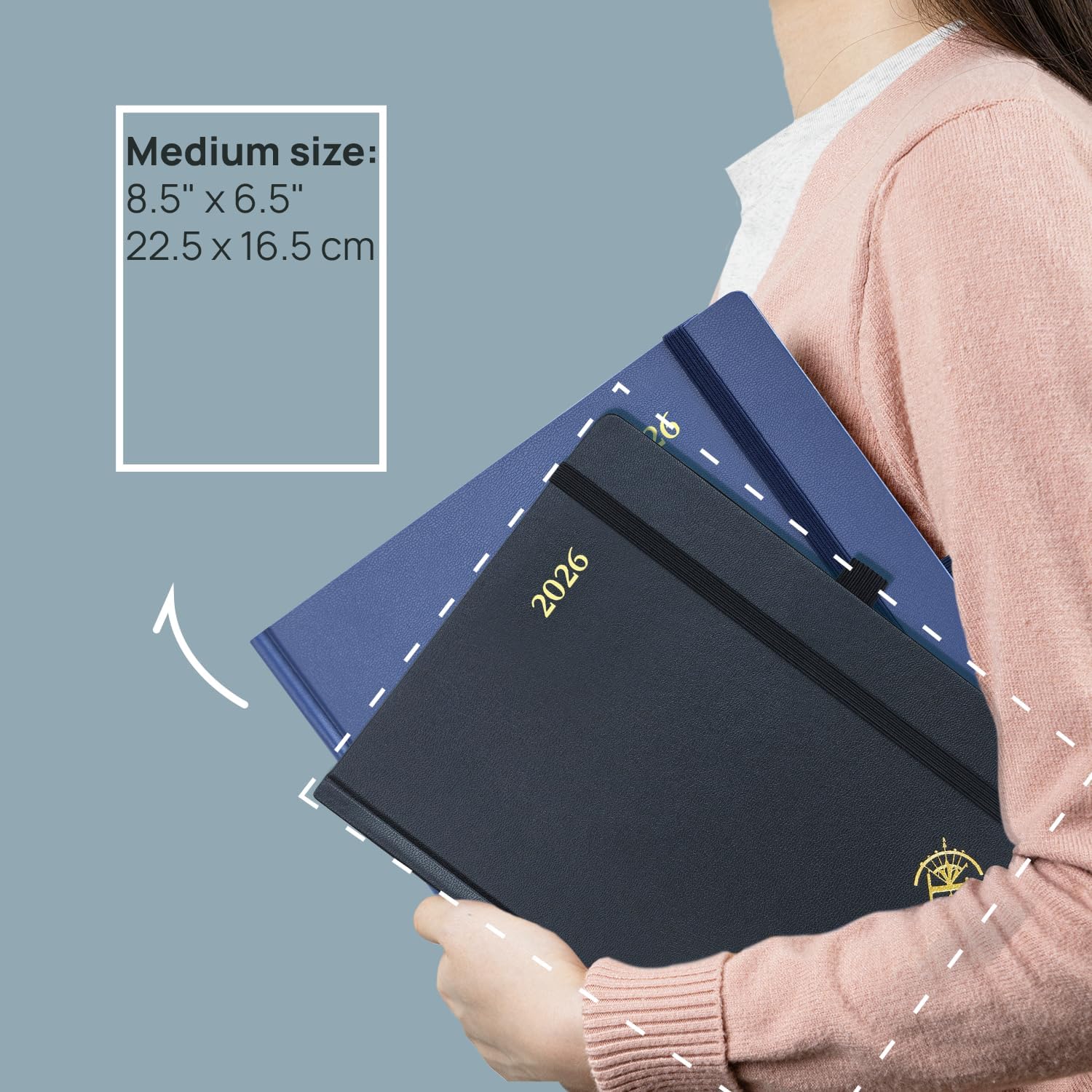 POPRUN 2026 Planner (Medium Size 8.5''x 6.5'' Hardcover) - Daily Weekly and Monthly Calendar Agenda 2026 Appointment Book with Hourly Time Slots, Monthly Tabs, 100 GSM - Light Pink