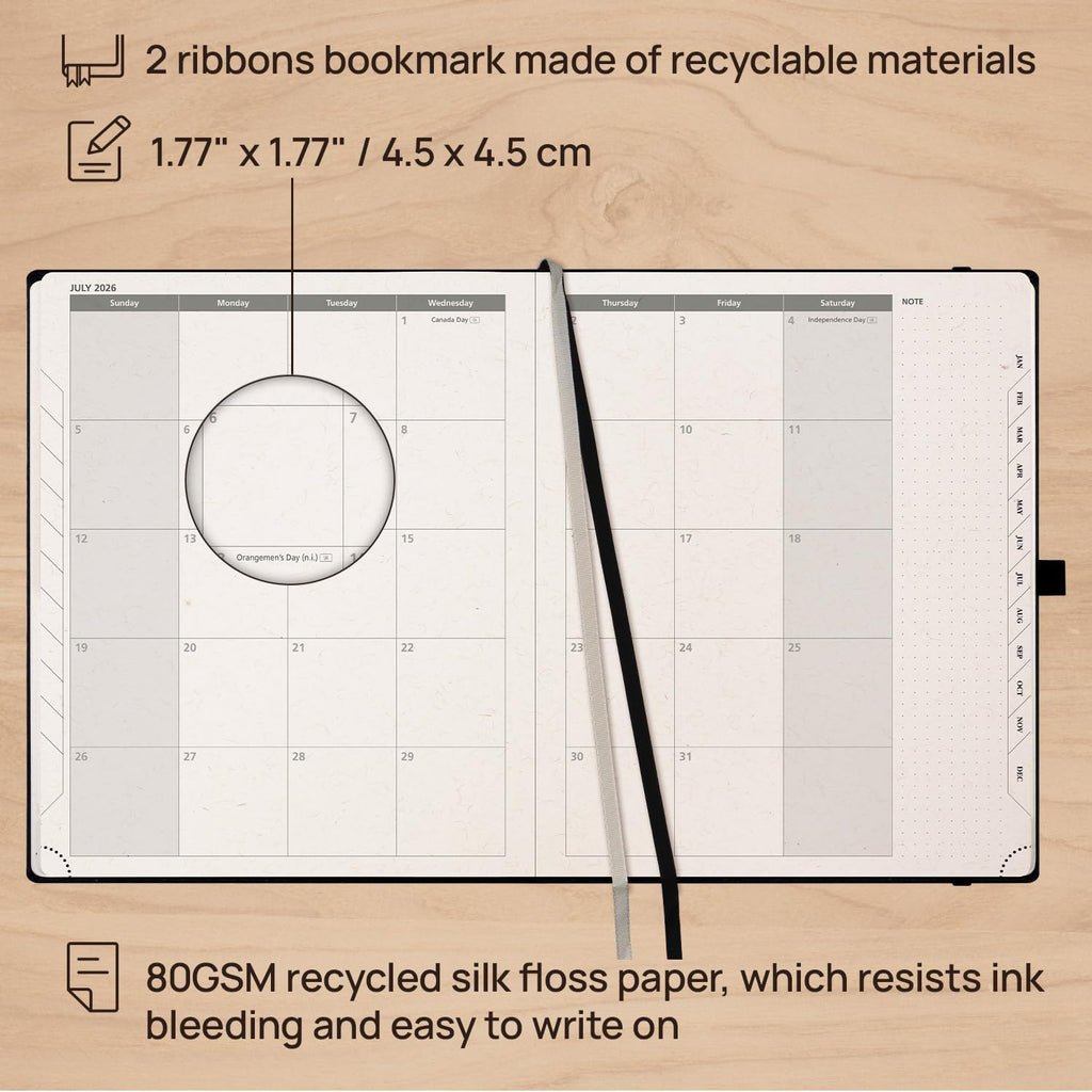 POPRUN 2026 Planner - 2026 Recycled Weekly Planner[8.5''x 10.5''- Italian Regenrated Leather Hard Cover] with Hourly Schedule & Vertical Weekly Layout, Monthly Tabs, Inner Pocket - Desert Brown